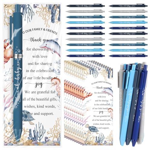 Engrowtic 50 Set Baby Shower Gifts Pens for Guests Ocean Themed Baby Shower Favors Retractable Ballpoint Pens with Ocean Animals Thank You Cards Gender Reveal Souvenirs Prizes Supplies Return Gifts