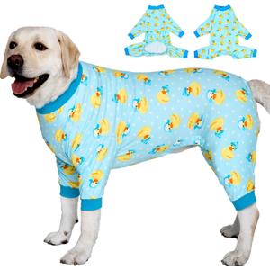 LovinPet Big Dog Wound Care/Surgery Recovery Shirt, Pet Anxiety Shirt, Lightweight Stretchy Knit Fabric, Rubber Ducks with Hats Blue Print Dog Pjs, Weimaraner Pajamas, Pet PJ's/Large