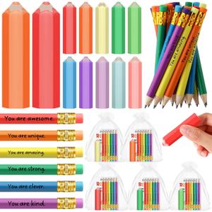 20 Set 180 Pcs Welcome Back to School Gifts for Students Motivational Rainbow Pencils Erasers Teacher Mail Cards First Day of School Meet The Teacher Gifts for Students Party Supplies