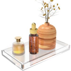Vanity Tray 8mm Thicken Clear Acrylic Organizer Tray 10.5 * 6" for Bathroom Sink Countertops, Dresser Tops, Toilet, Perfume, Soap, Rings, Earrings and Necklace Small Decorative Tray for Home