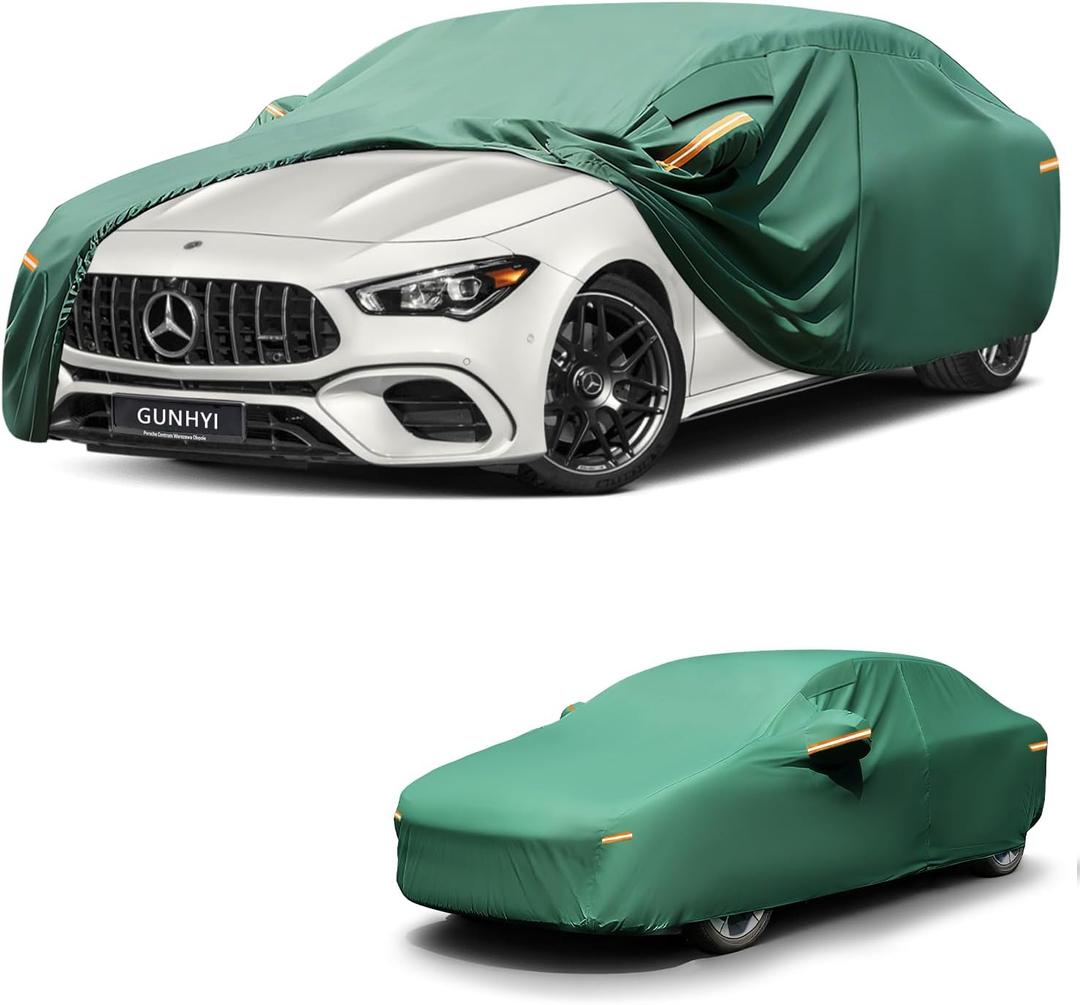 Car Cover Waterproof All Weather, 16-Layer Heavy Duty Full Exterior Cover with Vents, Spare Windproof Straps & Towel, Winter Snow/Rain Protection, Fit Sedan Mazda 3, Mercedes-Benz CLA Class (A5-Fit Sedan Length 178 to 185 Inch, green)