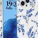 J.west Floral Compatible with iPhone 16 Pro Case 6.3", Soft TPU Flower Pattern Design, Shockproof Bumper for Women & Girls Blue