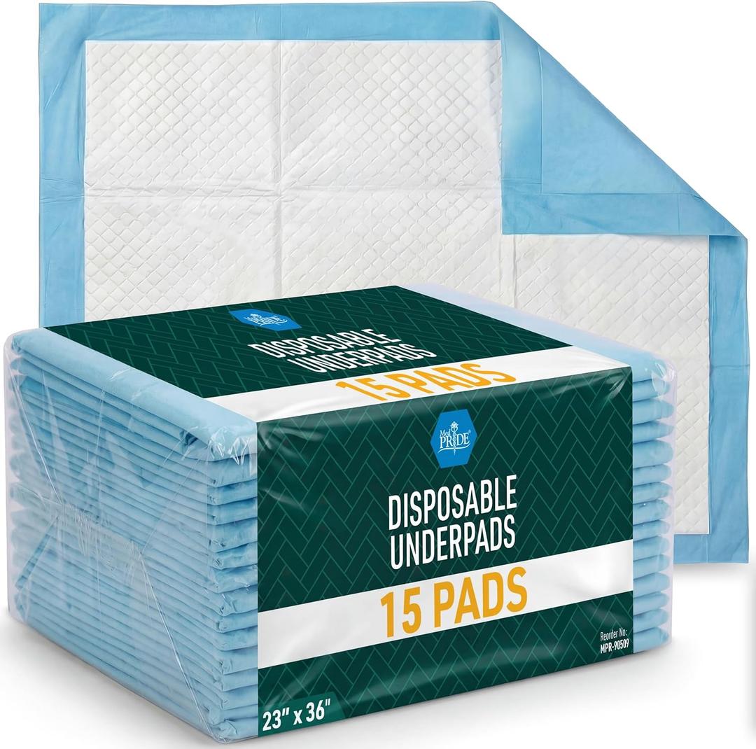 MED PRIDE 15 Disposable Underpads 23'' X 36'' Incontinence Pads, Chux, Bed Covers, Puppy Training | Thick, Super Absorbent Protection for Kids, Adults, Elderly