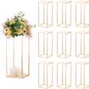 Sziqiqi Wedding Centerpieces Vase for Tables with Plates - 10 Pcs Metal Column Geometric Flower Stand 23.6in Gold Flower Display Rack Decorations for T-Stage Reception Party Fiesta Event Home