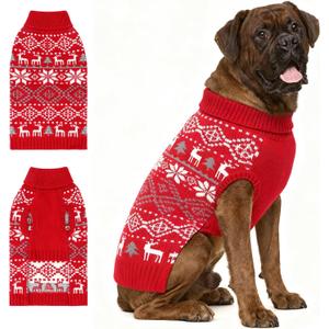 BWOGUE Extra-Large Dog Christmas Sweaters, Snowflake Reindeer Dog Turtleneck Sweaters with Leash Hole, Knitted Pullover Pet Clothes(3XL) (3XL(Neck 24.4"; Chest 38.6"))