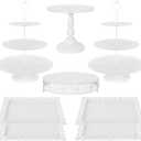 Fivenl 8 Pcs Cake Stand White Metal Dessert Table Display Set, 3-Tier Cupcake Stand, Cake Display Tower and Cookie Tray Rack Serving Tray for Birthday Party, Weddings, Baby Shower (White)