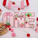 Strawberry 1st Birthday One Letter Sign - Wood One Letter Table Centerpiece for Strawberry 1st Birthday, Sweet One Birthday Party Decorations, Berry Sweet First Birthday Decor