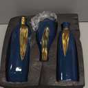 Blue and Gold Mini Ceramic Vase Set of 3, Small Ceramic Vase Set for Decorative, Bud Vases for Centerpieces Nightstand Kitchen, Boho Farmhouse Home Coffee Table Tray Decor