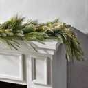 LampLust Winter Garland with Lights Battery Operated, 6 Ft Lighted Garland, Frosted Garland with Pine Branches & Faux Snow, 100 LED Lights with Timer, Winter Garland for Mantle All Year Round