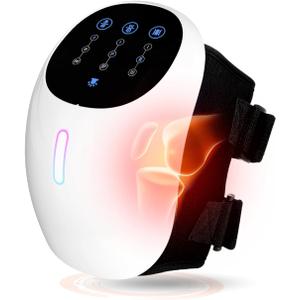 Knee Massager, 3-in-1 Cordless with Heat and Red Light, Comfort 3 Vibration Modes and 3 Heating Levels, Long Battery Life, Rechargeable, White