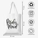 Bridesmaid Tote Bag, Wedding Party Gift with 'Bridesmaid' Print, Cute Canvas Shopper for Bridal Squad, Reusable Essentials Bag for Bachelorette Parties & Wedding Day. (069)