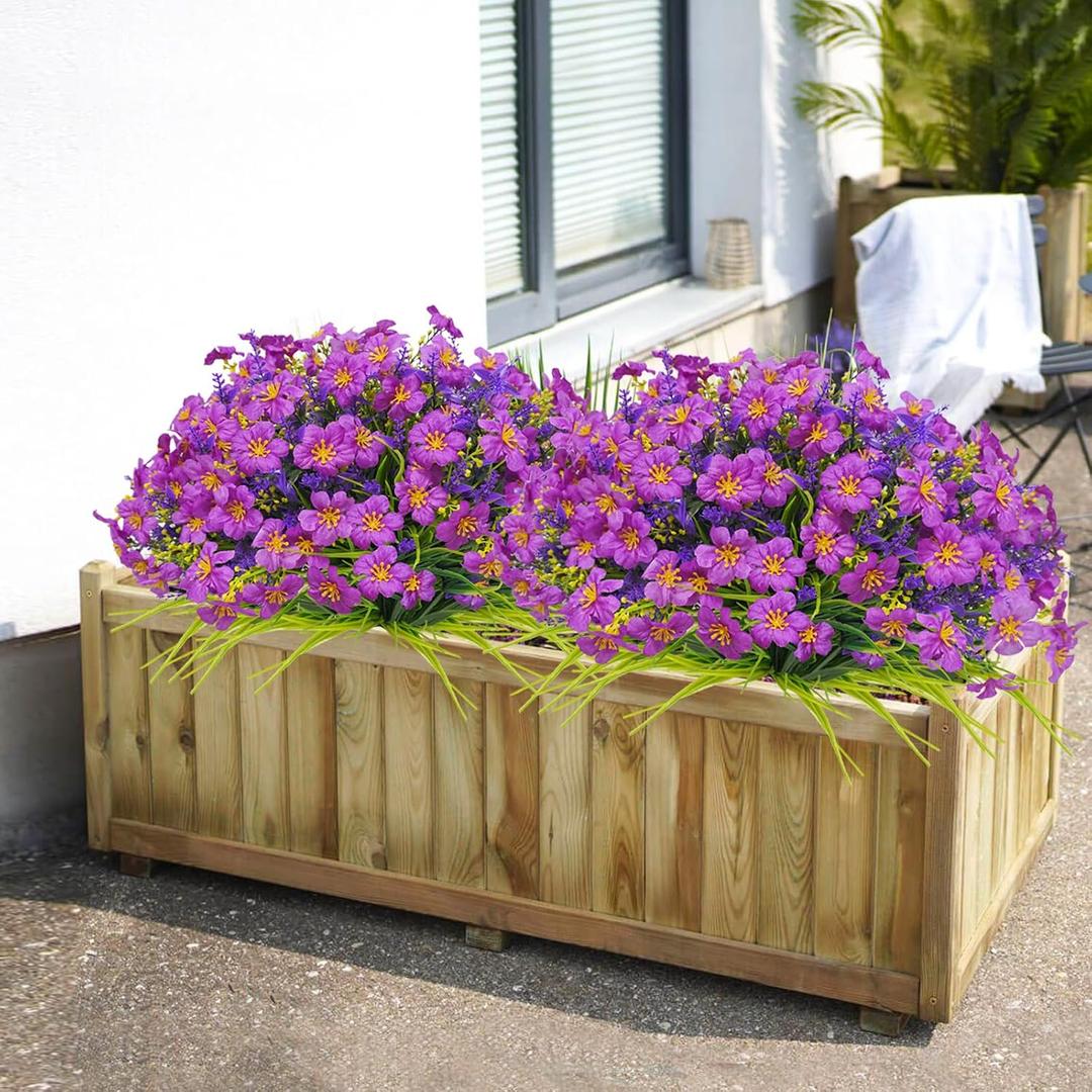 36 Pcs Artificial Flowers for Outdoors, Faux Artificial Plants UV Resistant Fake Plants Outside for Planter Porch Window Home Patio Yard Garden Decor (Mixed Purple)