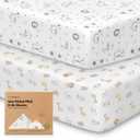 Pack and Play Sheets Fitted - 2-Pack Mini Crib Sheets for Pack N Play Mattress 38x26, Soft & Cozy, Neutral Toddler Playard Bedding, Snug Fitted Mini Baby Crib Mattress Cover Boy, Girl (KeaSafari)
