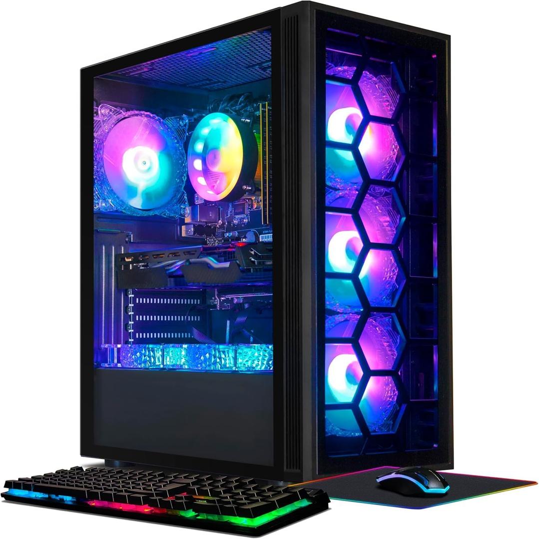 STGAubron Gaming PC Desktop, Radeon RX 580 16G GDDR5, AMD Ryzen 5 PRO 2400G up to 3.9G, 16G DDR4, 512G SSD, 600M WiFi, BT 5.0, RGB Fan x6, RGB Mouse Pad, Windows 10 Home