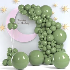 Sage Green Balloons, 140pcs 18 12 10 5 Inch Different Sizes Pack Party Latex Balloons for Birthday Halloween Holiday Balloon Garland as Party Decorations