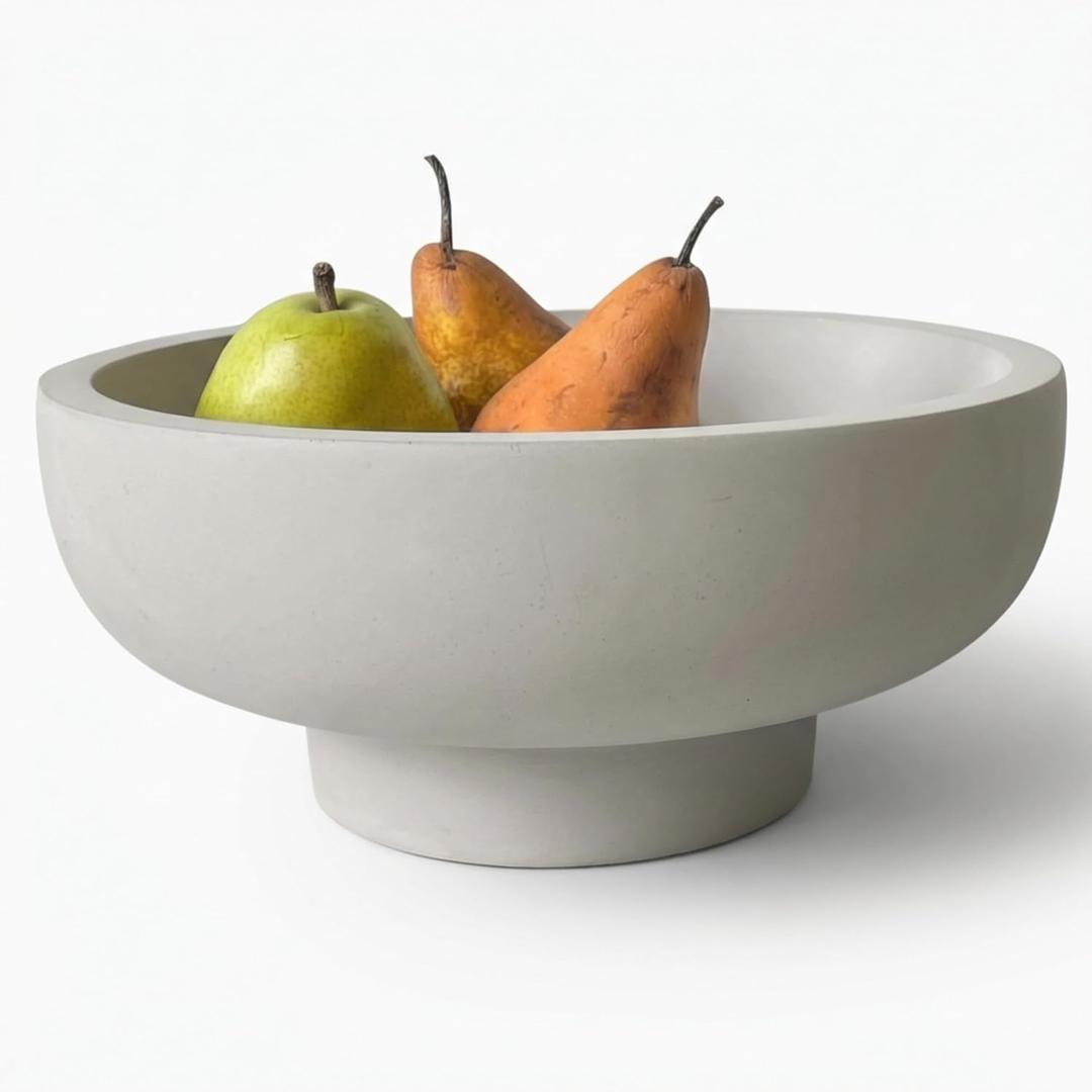 OAKOA Concrete Fruit Bowl for Kitchen Counter  Large Decorative Bowls for Home Decor  Modern Key Bowl for Entryway Table  Pedestal Bowl for Keys
