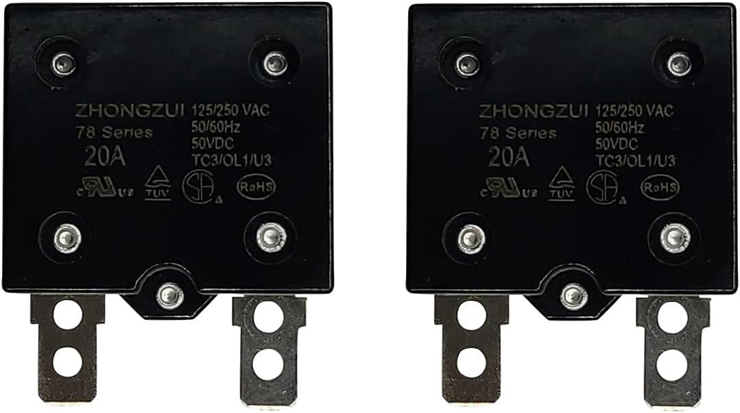 LinkePow 2PCS 20A Automatic Reset Relay Fuse Therma Switch Circuit Breaker Current Overload Protector Kid Powered Ride On Car Accessories