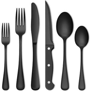 72-Piece Black Silverware Set, Umite Chef Flatware Set with Steak Knives for 12, Food-Grade Stainless Steel Cutlery Set, Includes Spoons, Forks, Knives, Kitchen Cutlery for Home Office, Restaurant, Hotel