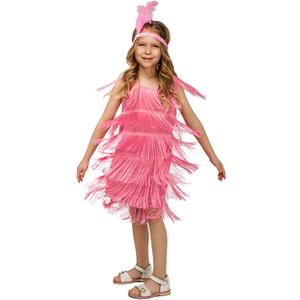 Generic Fringed Dress Round Neck Flapper Dress Retro Latin Dance Stage Costumes for 3-12 Girls (US, Alpha, Large, Regular, Pink)