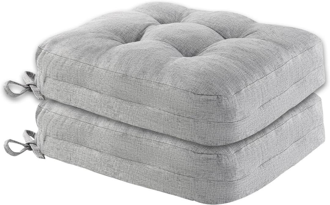 Dining Chair Cushions Set of 2, Double-Layer Memory Foam Kitchen Seat Cushions, Non-Slip Thickened Chairs Pads with Ties, 16.5"x16.5"x 3.5", Grey