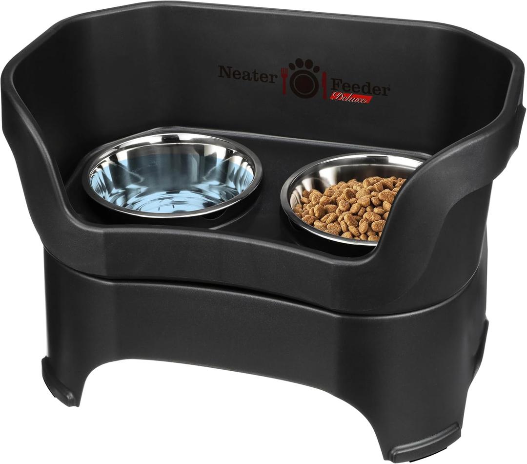 Neater Pet Brands Neater Feeder Deluxe Mess Proof Dog Bowls Elevated for Large Dogs Over 40 lbs, Made in USA, No Spill Raised Dog Food Bowl Stand Feeding Station, Food and Water Bowl Set, Black