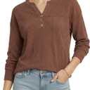 MANGOPOP Ribbed Henley Sweatshirt for Women, Oversized Casual Long Sleeve Pullover Top with Decorative Buttons