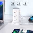 Power Strip Tower with Multiple Outlets, Flat Plug Surge Protector Tower Extension Cord with 12 AC Outlets 4 USB Ports (2 USB C), 6FT Cord Power Tower Surge Protector for Home Office Dorm Room, White