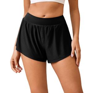 Women's Athletic Shorts High Waisted Running Shorts Sporty Short Gym Elastic Workout Shorts (Black)