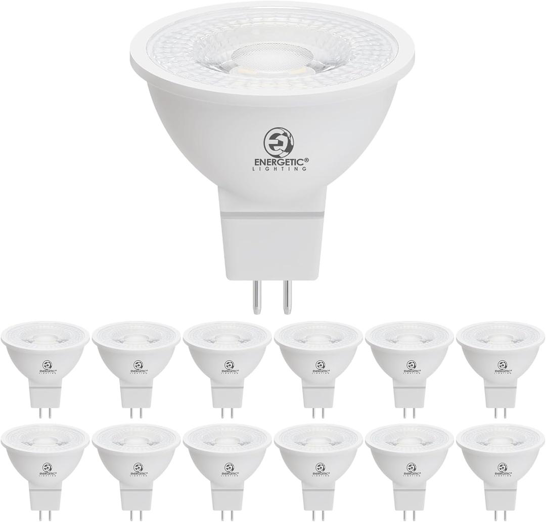 Energetic Dimmable MR16 5W 12V LED Light Bulb, 50W Halogen Equivalent, CRI 80+, GU5.3 Bi-Pin Base, 40 Degree Beam Angle, 5000K Daylight, 500LM, for Landscape, Recessed, Track Lighting, 12Pack