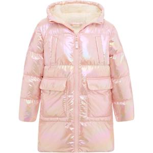 Cutemile Winter Coat for Girls Size 7/8 Kids Puffer Jacket Pink Metallic Polar Fleece Lining Outerwear Faux Down Coats 7-8 Years