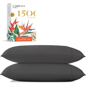 Carressa Linen 100% Egyptian Cotton Queen Pillow Cases Set of 2 - Luxury 1500 Thread Count Standard/Queen Size Pillowcases (Dark Grey), Soft, Cooling, Sateen Weave Hotel Quality Cotton Pillowcases