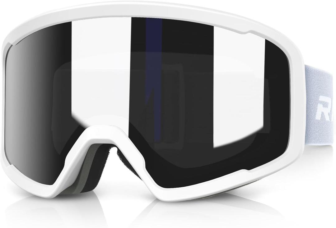 Ski/Snowboard Goggles for Men Women, OTG Snow Goggles Anti Fog 100% UV Protection Snowboarding Goggles (A04-white/Revo Silver)