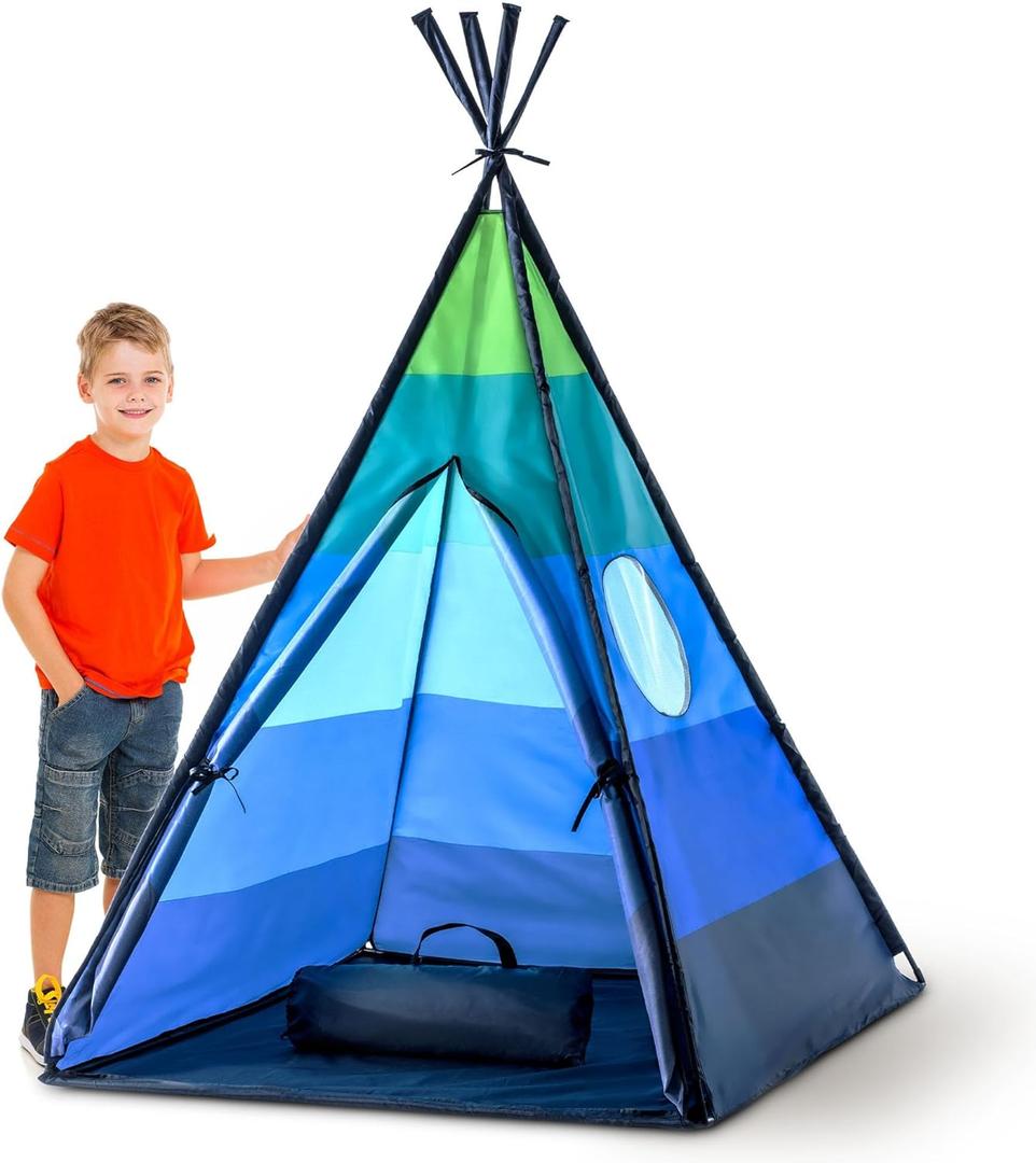 USA Toyz Happy Hut Teepee Tent for Kids - Indoor Pop Up Teepee Kids Playhouse Tents for Boys, Girls, Toddlers with Portable Storage Bag (Blue)