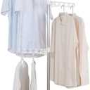 Hershii Adjustable Clothes Drying Rack Indoor Balcony Laundry Storage Organizer Shelf Garment Coat Display Hanger Stand DIY Floor to Ceiling Telescopic Tension Pole Tidy Rail - Ivory (Adjustable Height: 68.9-137.80 Inch, Ivory With 5 Arms & 1 Hook)