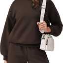 PINSPARK Two Piece Sets for Women 2024 Fall Outfits Sweatsuit 4 Pockets Sweat Short Sets Casual Matching Set Travel Tracksuit (Small, Coffee)