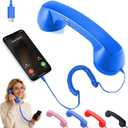 Retro Handset for Mobile Phones Classic Wired Phone Handset with Type-C Connector, Vintage Landline for iPhone, Android, Smartphone, Call Receiver, Comfortable Grip, Stylish Phone Accessory (Blue)