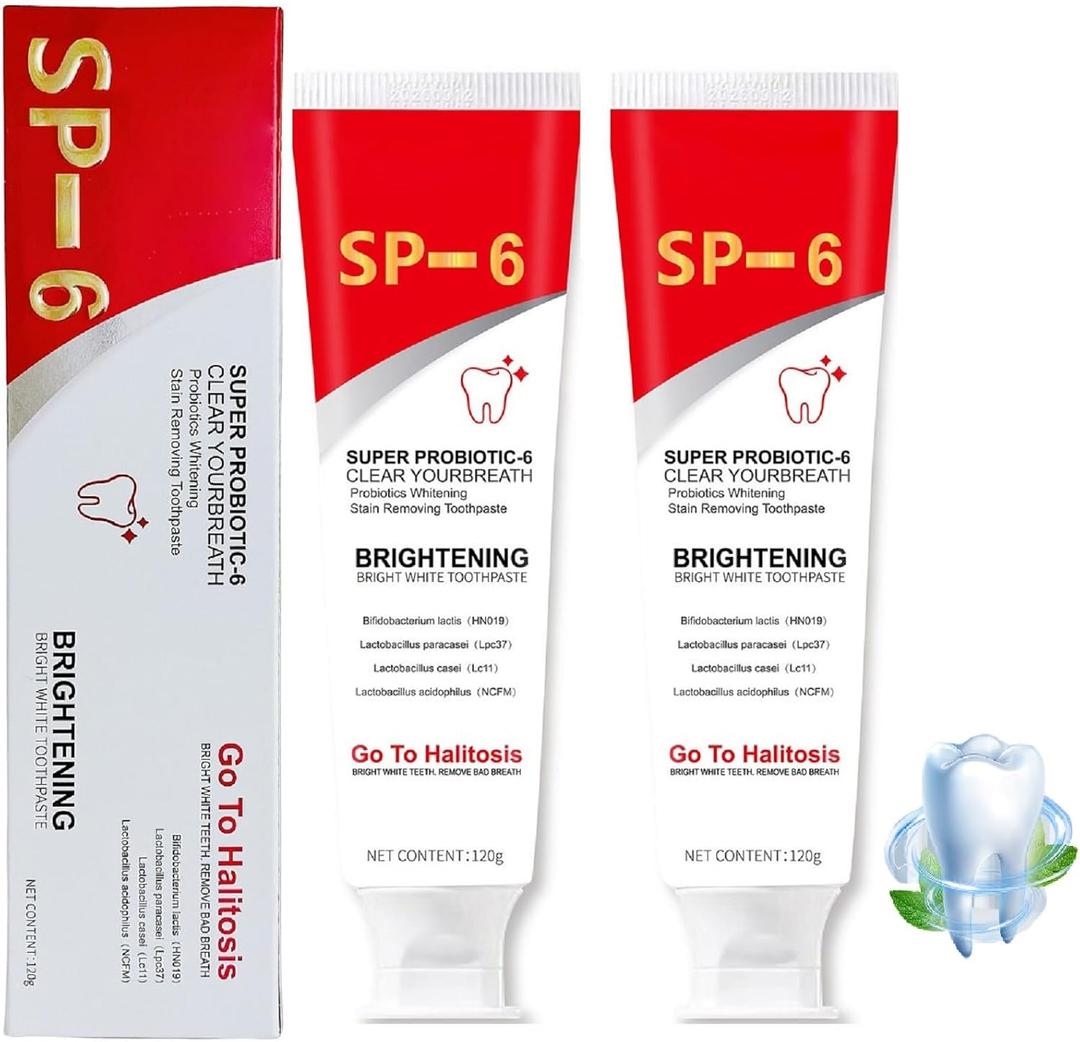 2 Pcs SP-6 Probiotic Whitening Toothpaste for Teeth Whitening/Brightening, Deep Cleaning Care Gum Health Fresh Breath.