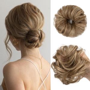 CJL HAIR 2PCs Small Cute Messy Bun Hair Piece for Thin Hair Women Mini Synthetic Curly Bun Scrunchies Updo Hairpieces Bernstein Multi