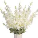 10 Pcs Delphinium Artificial Flowers for Decoration, 33.86 Inch Long Stem Larkspur Fake Flowers Light Blue Faux Silk Bouquets for Tall Vase Wedding Home Decor Floral Arrangements(White)
