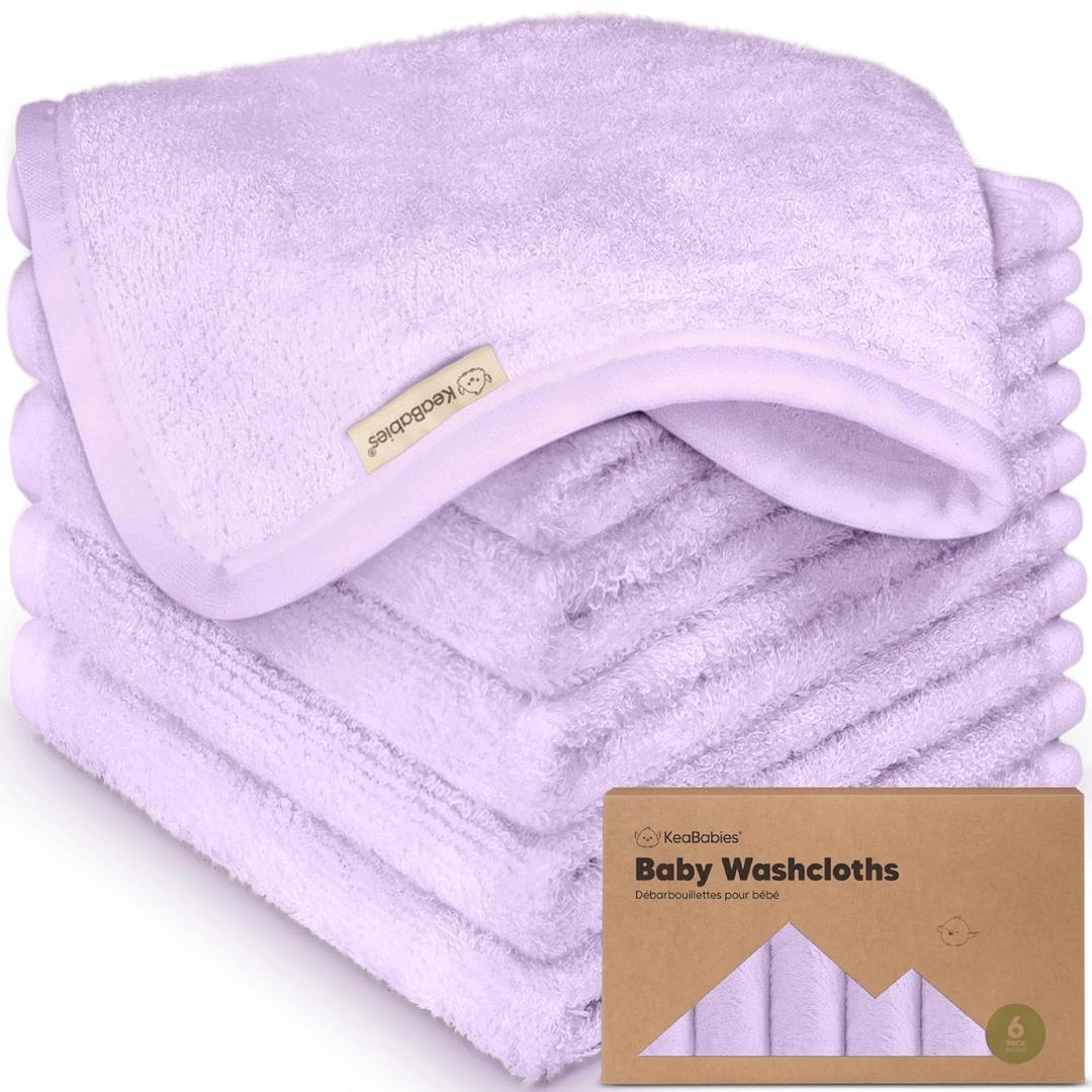 6-Pack Baby Washcloths  Soft Absorbent Viscose from Bamboo Washcloths for Face, Body, Baby Towels for Newborn, Kids, Toddlers, Infant,Gentle on Sensitive Skin,10x10 Reusable Face Towels(Soft Lilac)