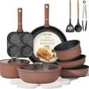 CAROTE 19pcs Pots and Pans Set, Nonstick Cookware Set Detachable Handle, Induction Kitchen Cooking Set Non Stick with Removable Handles, RV Cookwares, Brown
