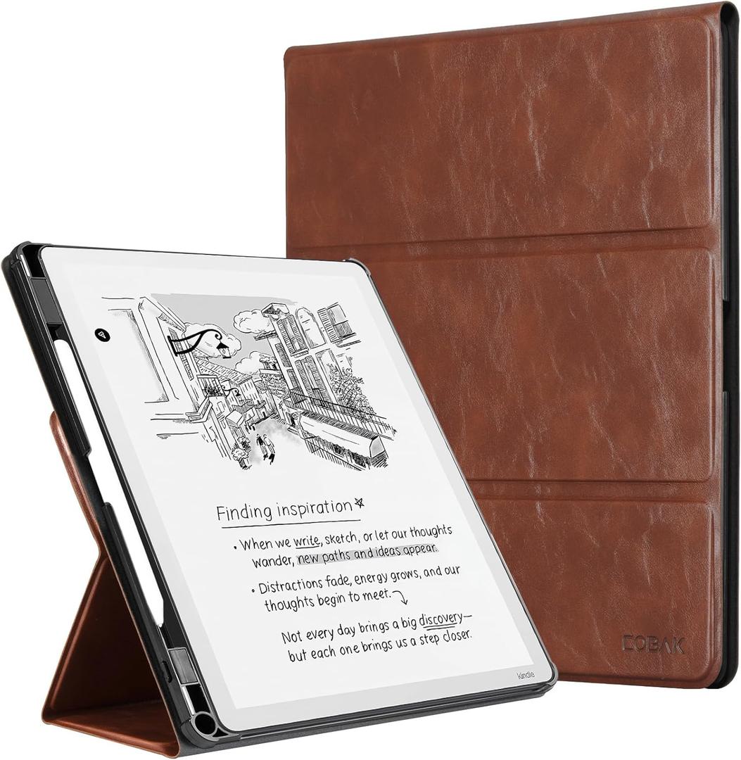 CoBak Case for 11" Kindle Scribe 3rd Generation 2025, Kindle Scribe Colorsoft with Two Viewing Angles - All New PU Leather Cover with Auto Sleep Wake, Pen Holder. Vintage Brown