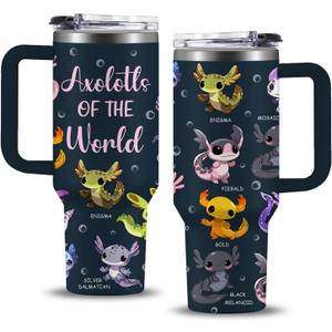 Axolotl Gifts, 40oz Axolotls of The World Axolotl Tumbler with Straw and Lid, Gifts for Axolotl Lovers, Axolotl Stuff, Axolotl Birthday Gifts For Girls/Boys, Axolotl Cup, Axolotl Coffee Travel Mug