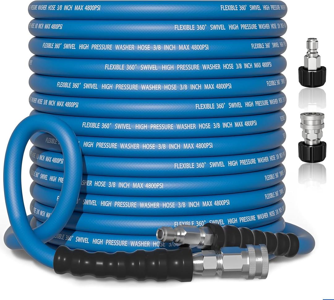 Pressure Washer Hose, 3/8" x 100FT Power Washer Hose, Kink Resistant Hot and Cold Water Flexible Washing Hose Max 248F, 4800 PSI Commercial Industrial Grade Steel Wire Braided Extension Hose
