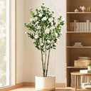 Faux Camellia Flower Tree 7ft(82in) Artificial Floor Plant for Indoor Decor Realistic Greenery Potted Tree with White Blooming Flowers and Natural Wood Trunk for Home Living Room,Office,Porch Decor (6ft)