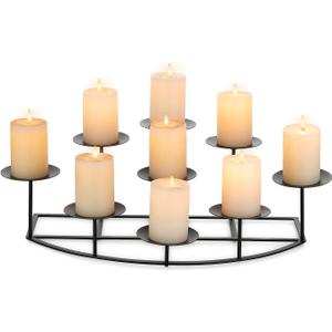 Candeldo Candelabra Fireplace Candle Holder: Black Metal Pillar Candle Holders for Inside Fireplace Mantle Decor Floor Candelabras Table Centerpiece Large