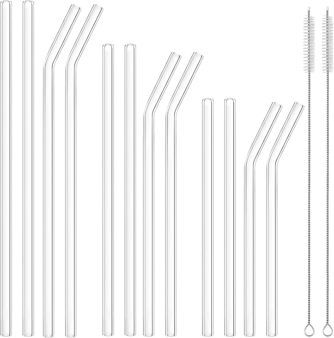 12 Pcs Reusable Glass Straws - For Smoothies, Shakes, Coffee, Juice, Cocktails