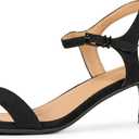 Amazon Essentials Womens Ankle Strap Low Heel (12, Black Faux Suede)