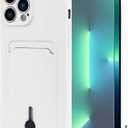 MZELQ TPU Wallet Compatible with iPhone 13 Pro Max Case, Card Holder Camera Protection Cover + Screen Protector, Push-able Slot for Girls Women -White