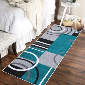 RUGSREAL Runner Rug 2x6 Modern Geometric Area Rug Contemporary Abstract Circles Rug Carpet Non Slip Hallway Rug Low Pile Indoor Floor Cover for Kitchen Bedroom, Turquoise